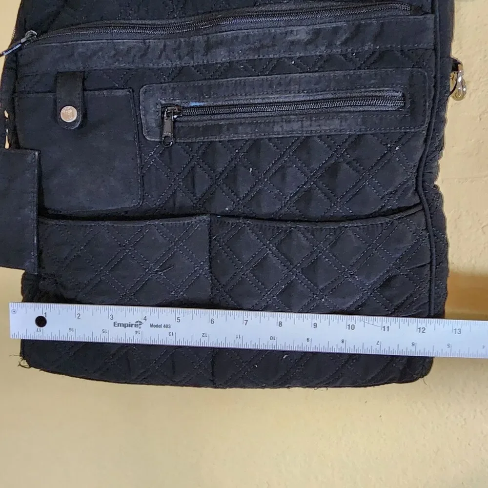 Vera Bradley Quilted Laptop‎ Messenger Bag Black solid minimalist pockets